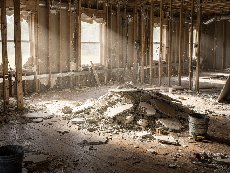 Interior gut demolition down to the studs in a Houston, TX home